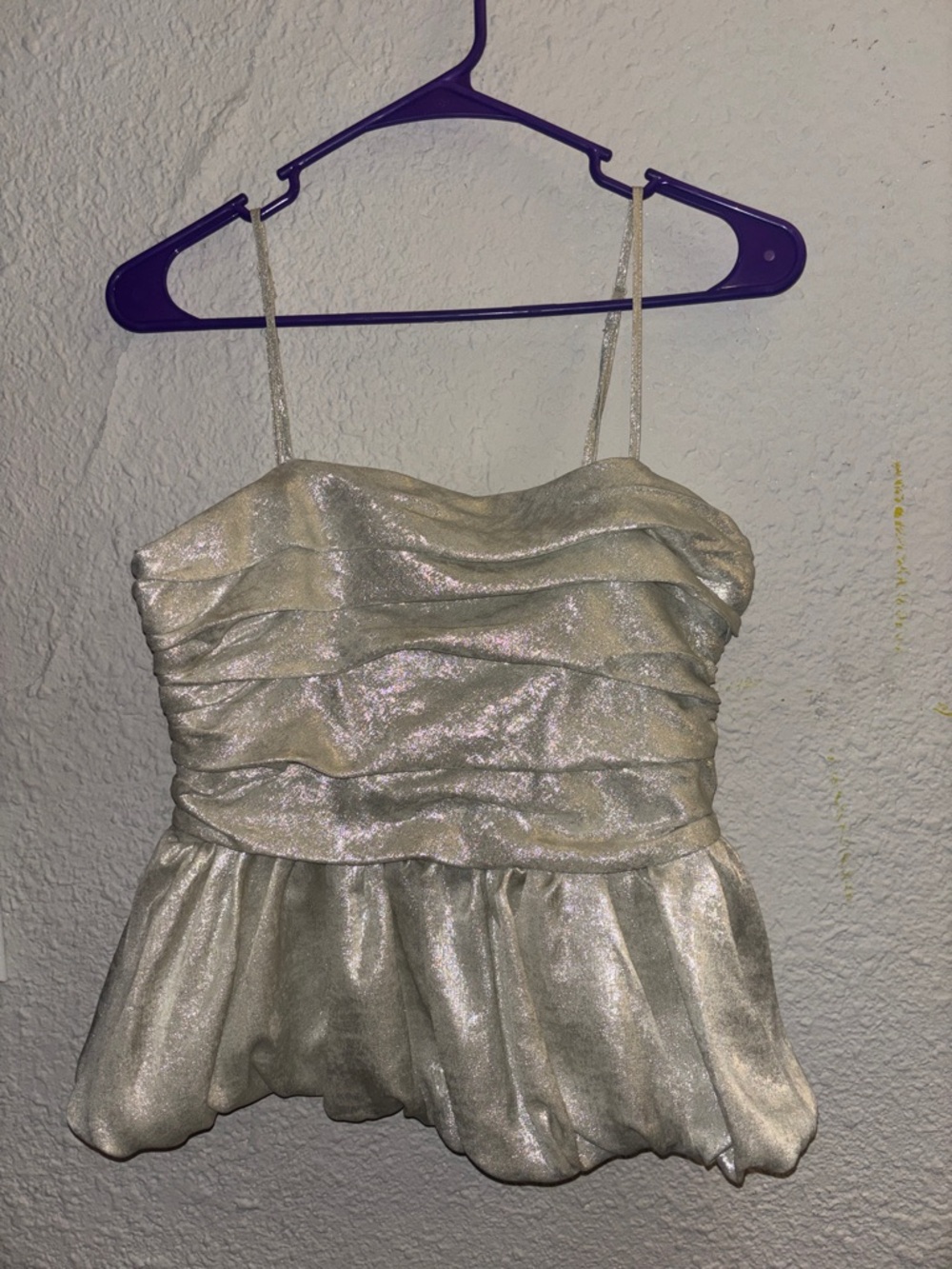 Shimmery Metallic Ivory Spaghetti Strap Peplum Top size small